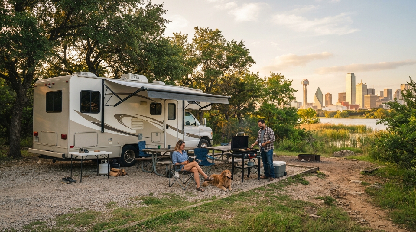 Dallas to Boston - Thundering Falls and Colonial Coasts — campground with a motorhome