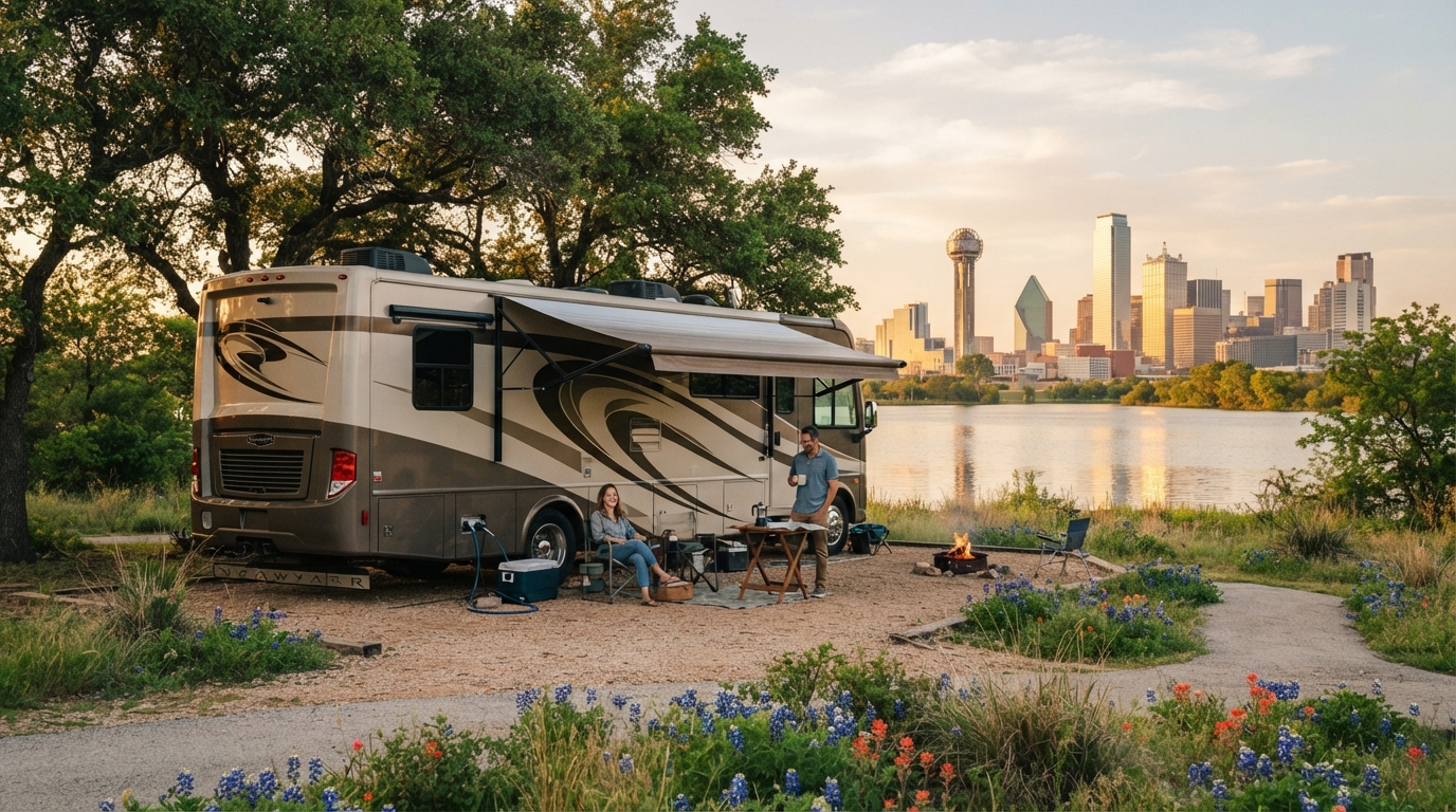 Dallas to New York - Music Mountains and Monuments The Ultimate Eastern RV Trek — campground with a motorhome