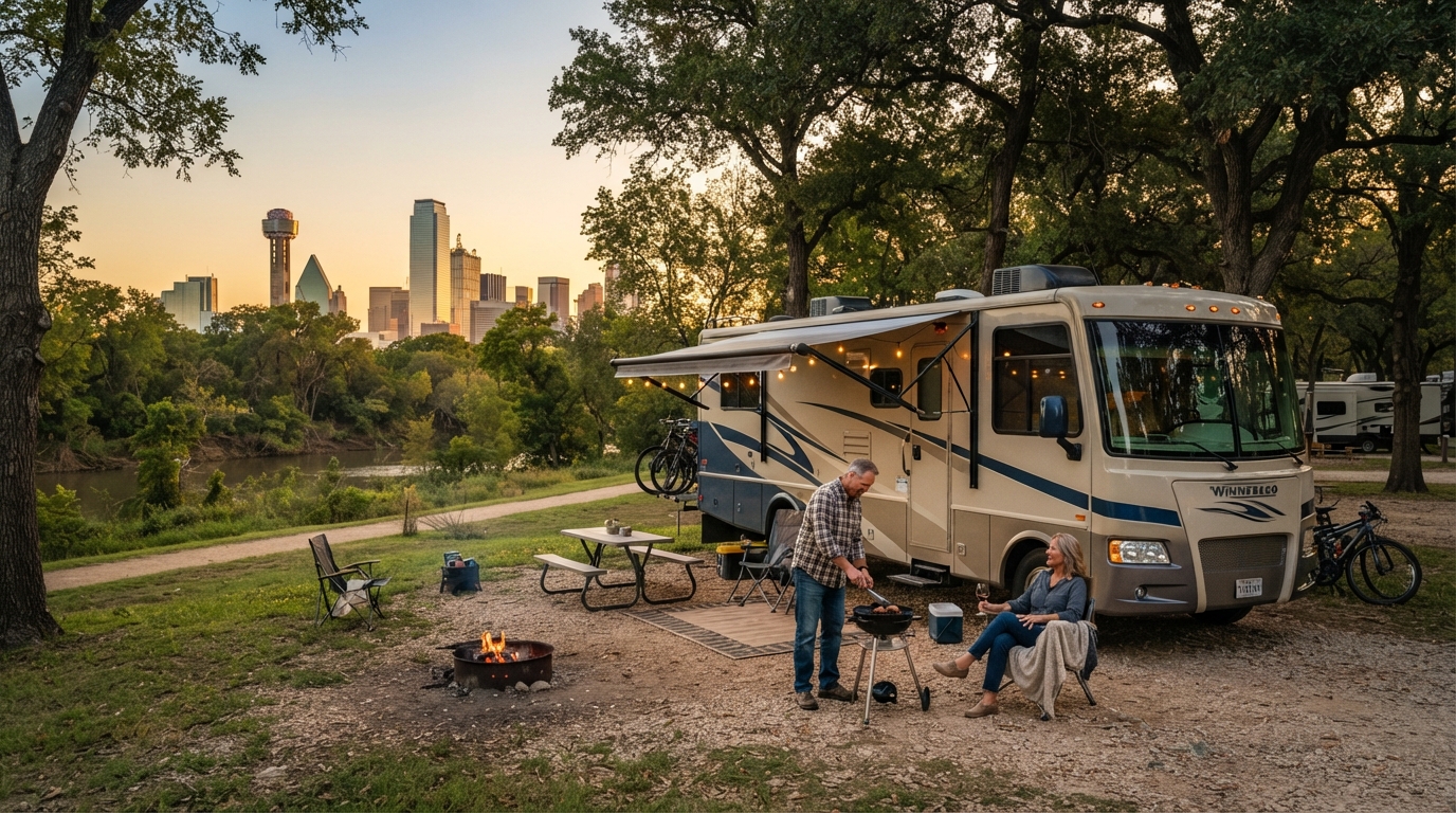 Dallas to San Diego - the Great Southern Border Route — campground with a motorhome