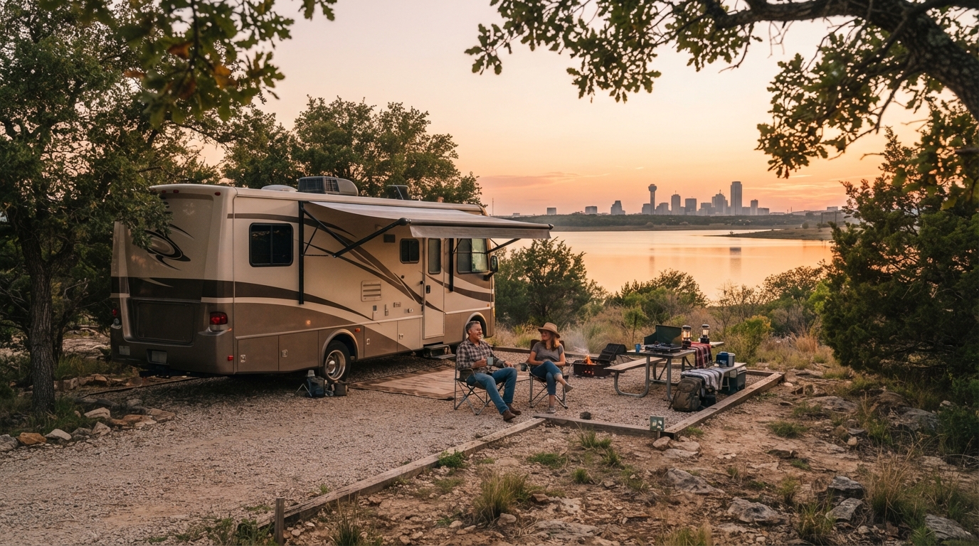 Dallas to Minneapolis - The Heartland Music Route — campground with a motorhome