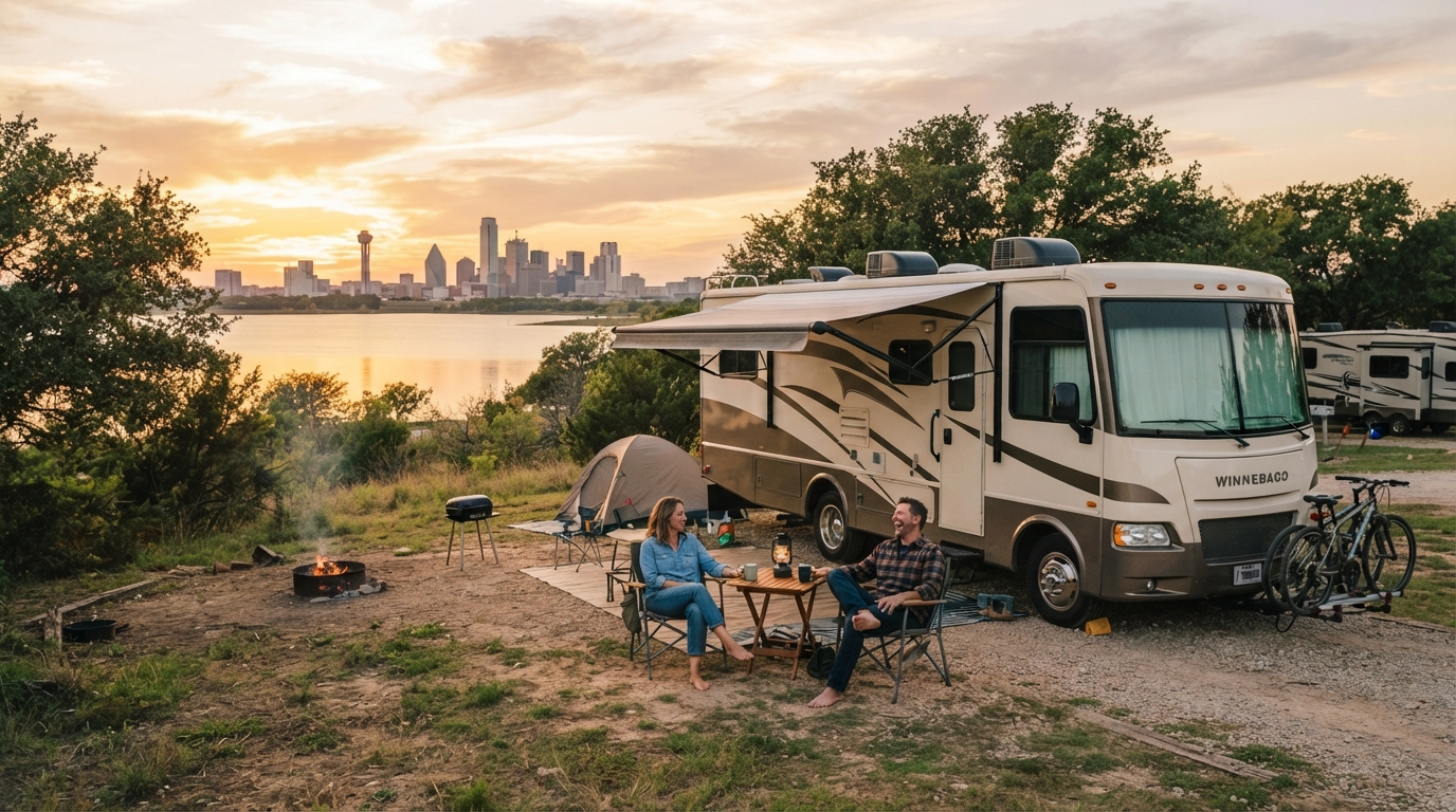 Dallas to Nashville - Thermal Springs and Studio Sessions — campground with a motorhome