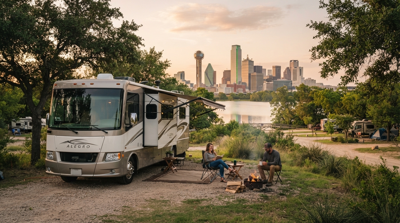 Dallas to Albuquerque - Canyons Cadillacs and Route 66 — campground with a motorhome
