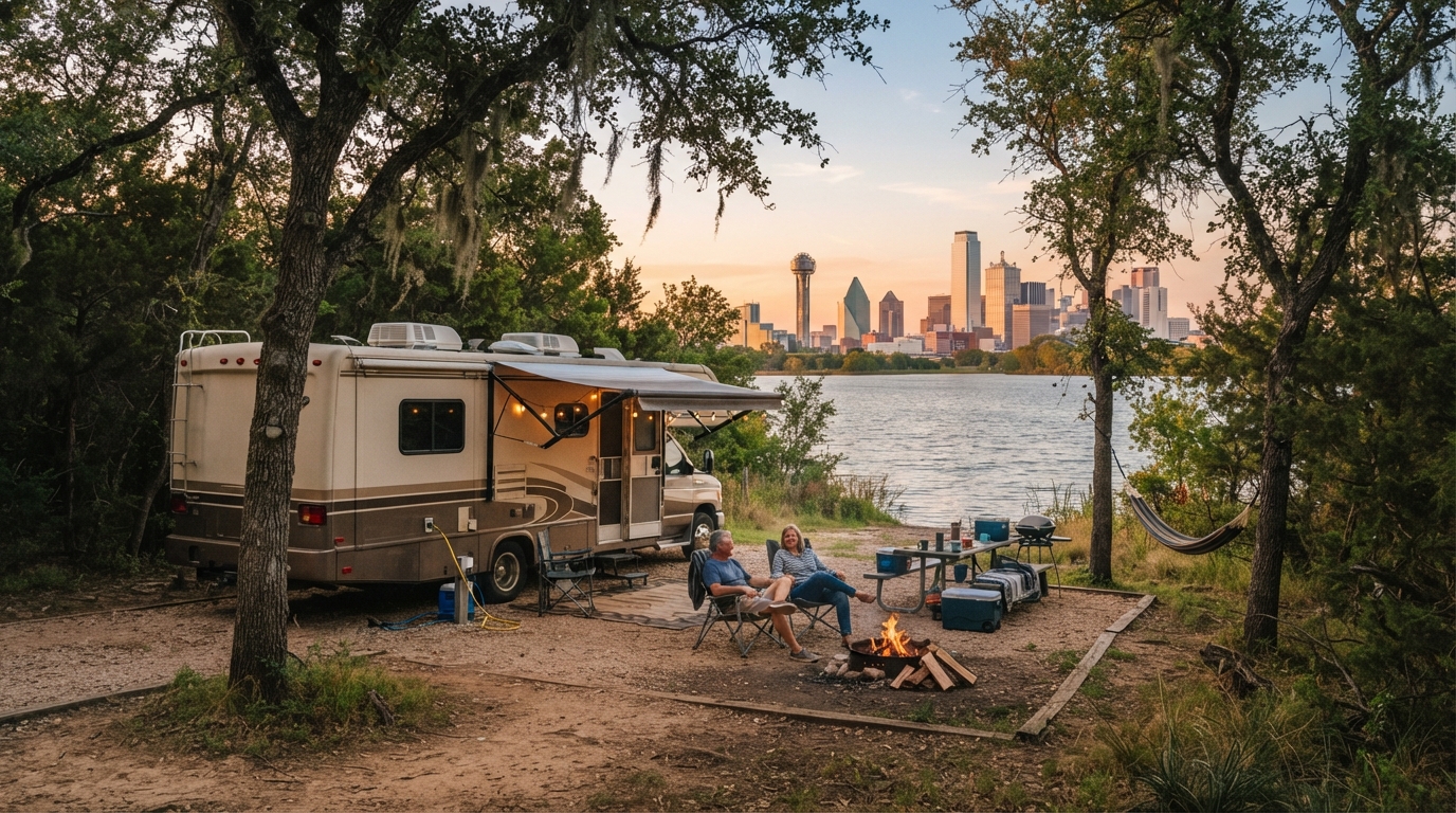 Dallas Roundtrip - Incl. Bluebonnet Trail — campground with a motorhome