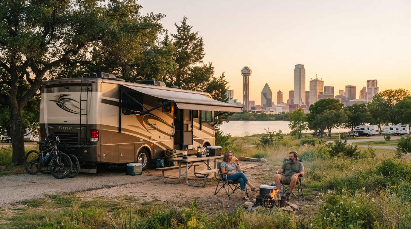 Dallas to Los Angeles - Canyons Deserts and Coasts The Ultimate Western RV Trek — campground with a motorhome