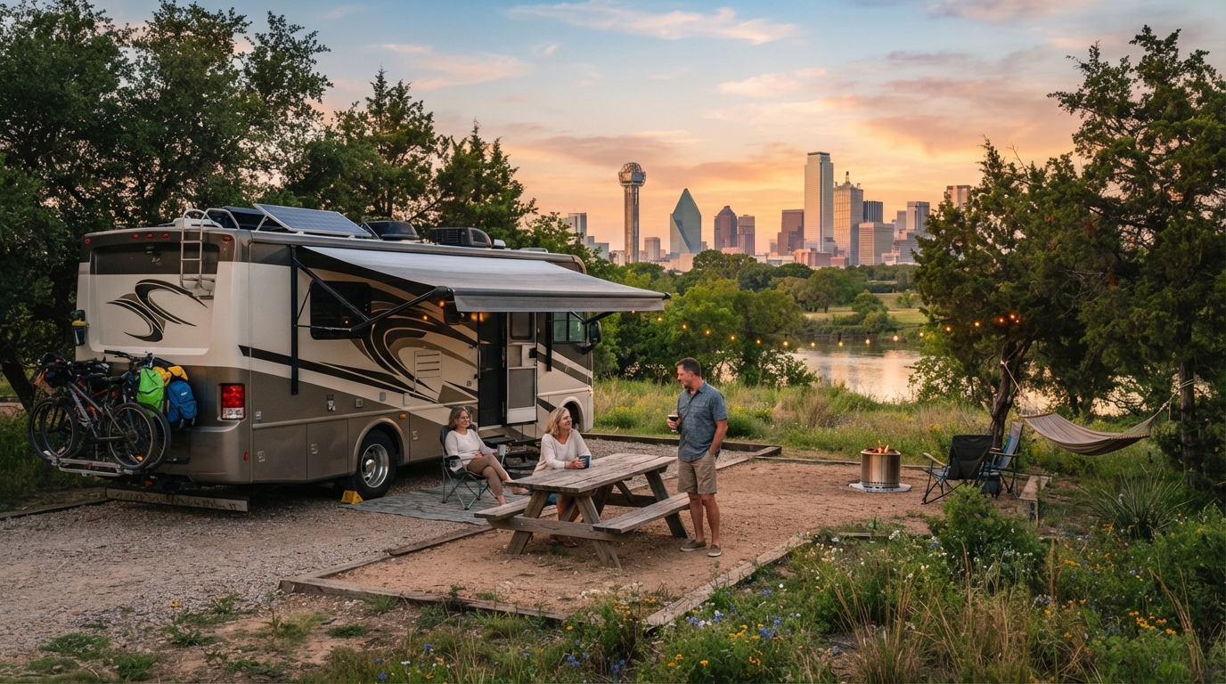 Dallas to Tampa - Bayous Beaches and Crystal Springs The Ultimate Gulf RV Trek — campground with a motorhome