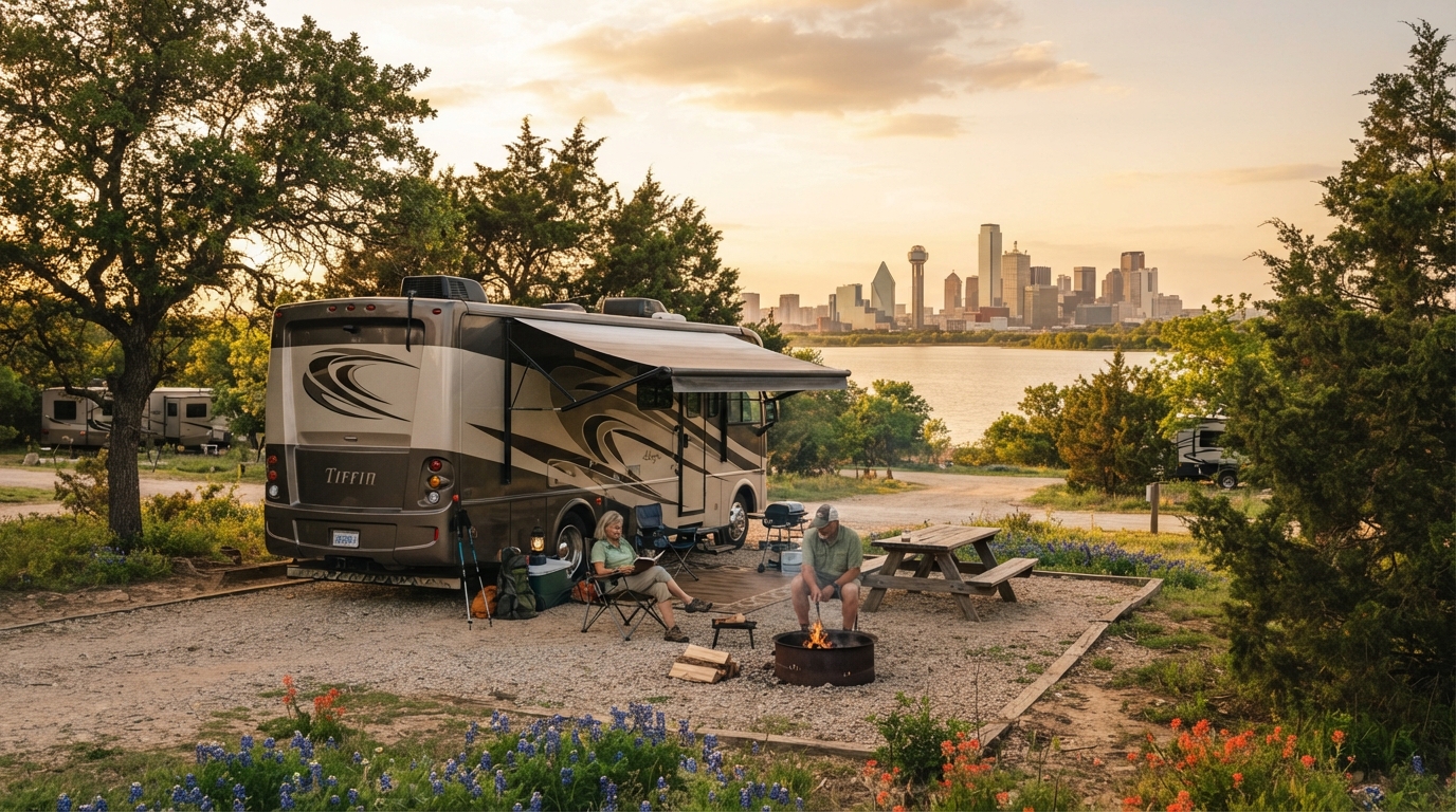 Dallas to Washington DC - The Great Appalachian Route — campground with a motorhome
