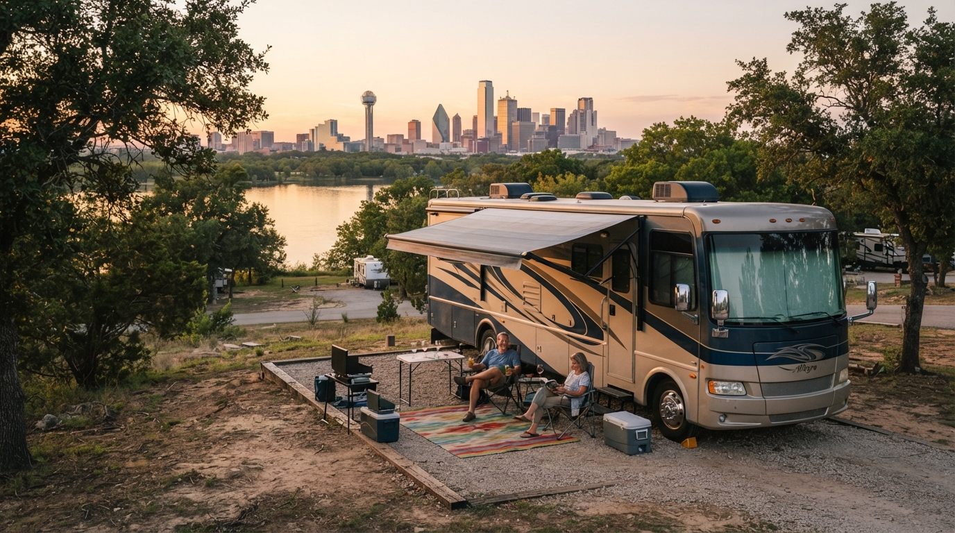 Dallas to Tampa - Bayous Beaches and Crystal Springs The Ultimate Gulf RV Trek — campground with a motorhome