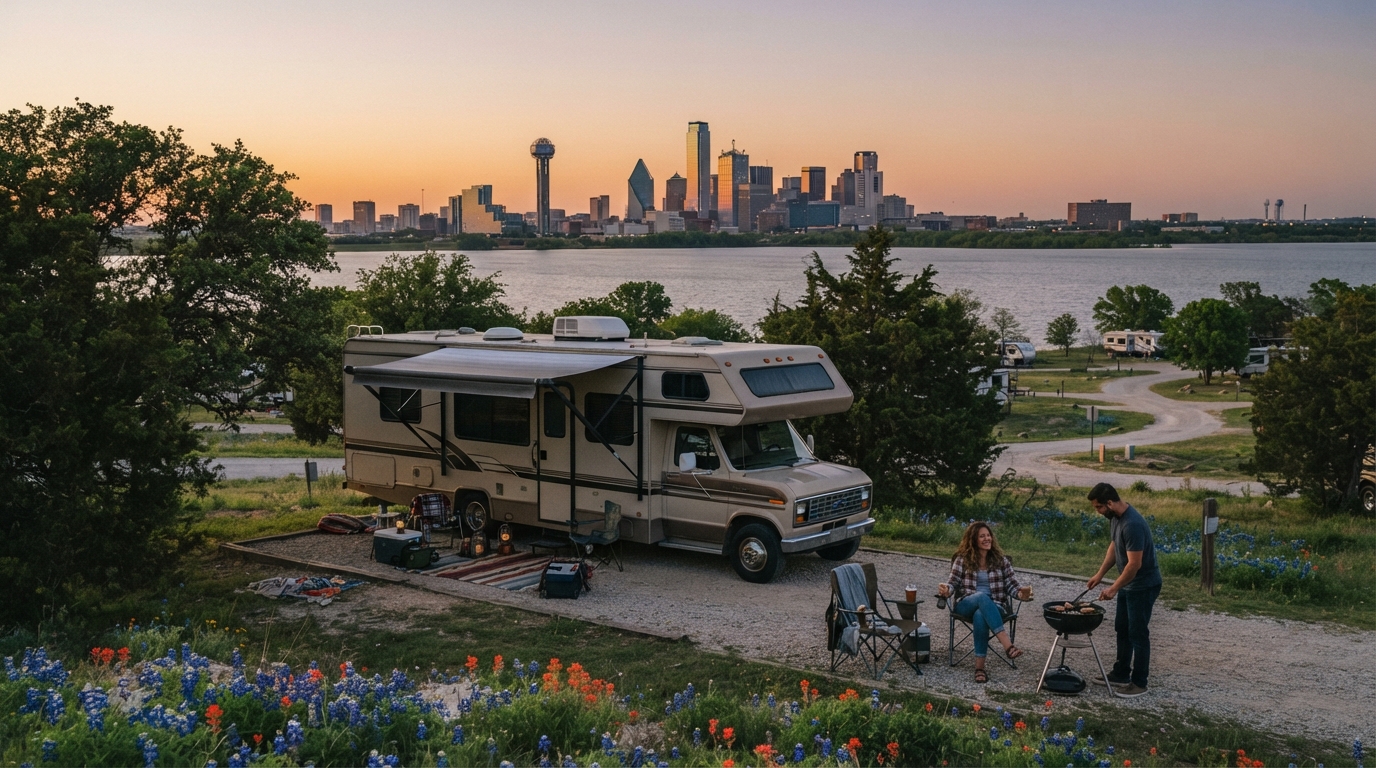 Dallas to Los Angeles - Canyons Deserts and Coasts The Ultimate Western RV Trek — campground with a motorhome