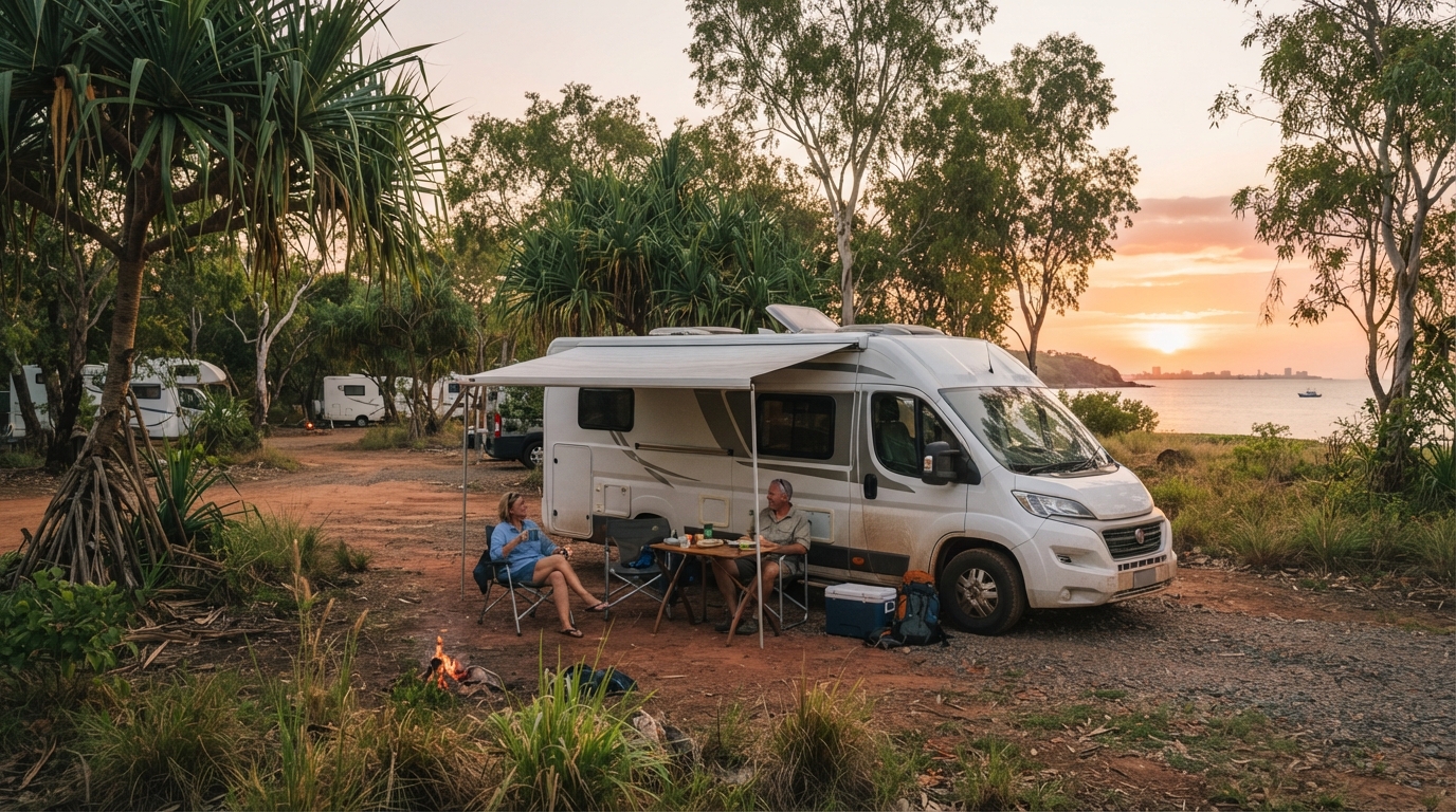 Darwin to Melbourne - Cultural Outback & Coastal Charm Trail — campground with a motorhome