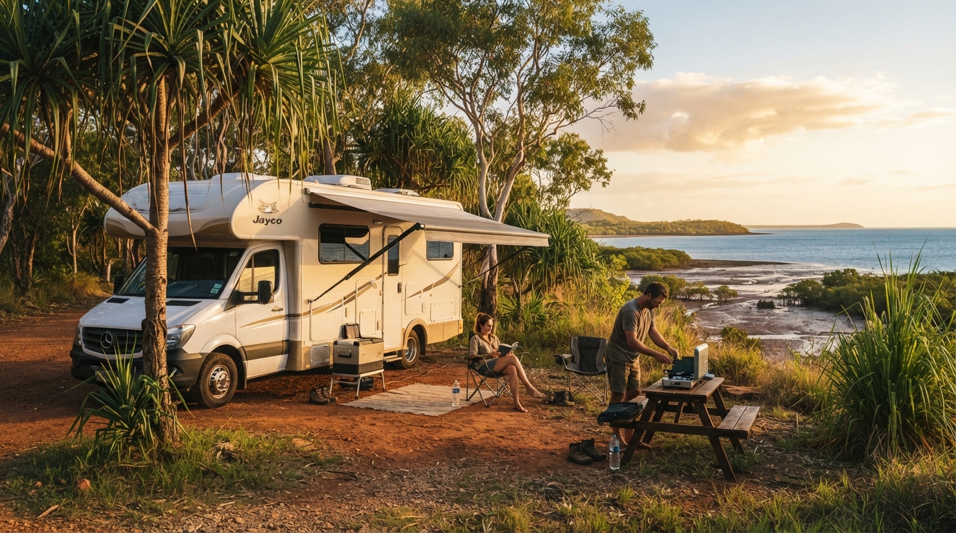 Darwin to Adelaide (Including Uluru) — campground with a motorhome