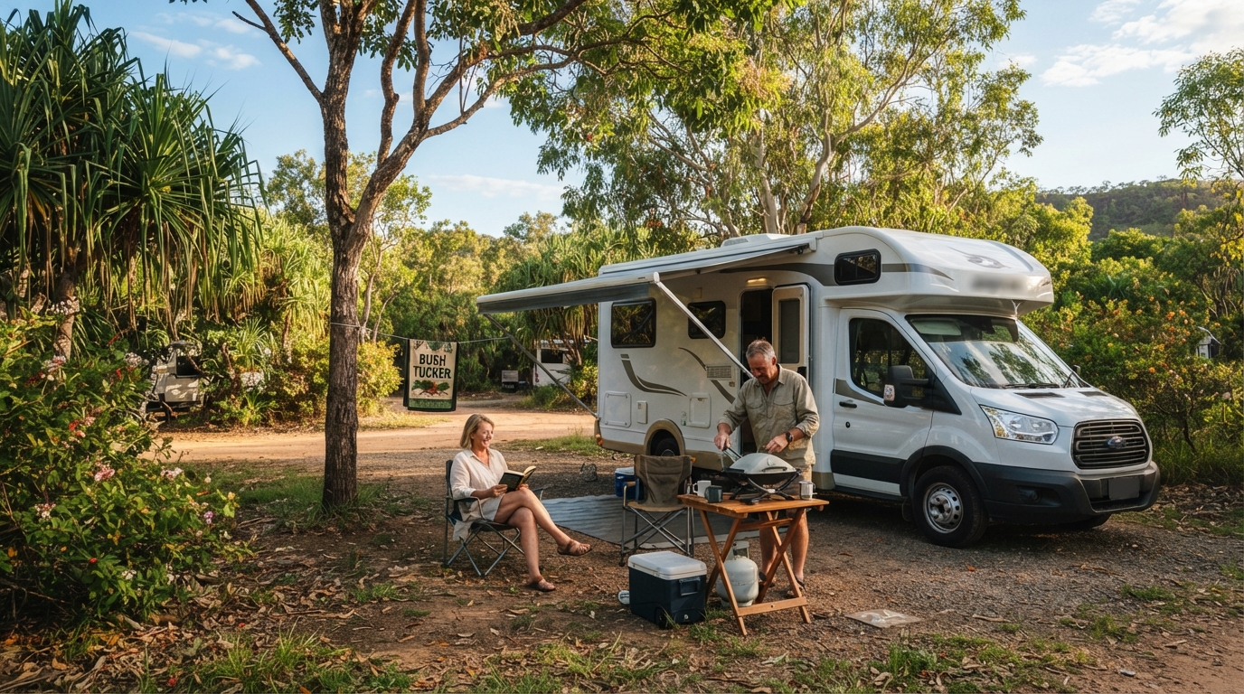 Darwin to Alice Springs - Heritage and Horizons Trail — campground with a motorhome