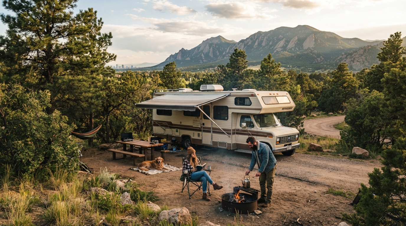 Denver to Los Angeles -Canyons, Culture & Coastlines: A Motorhome Road Trip West — campground with a motorhome