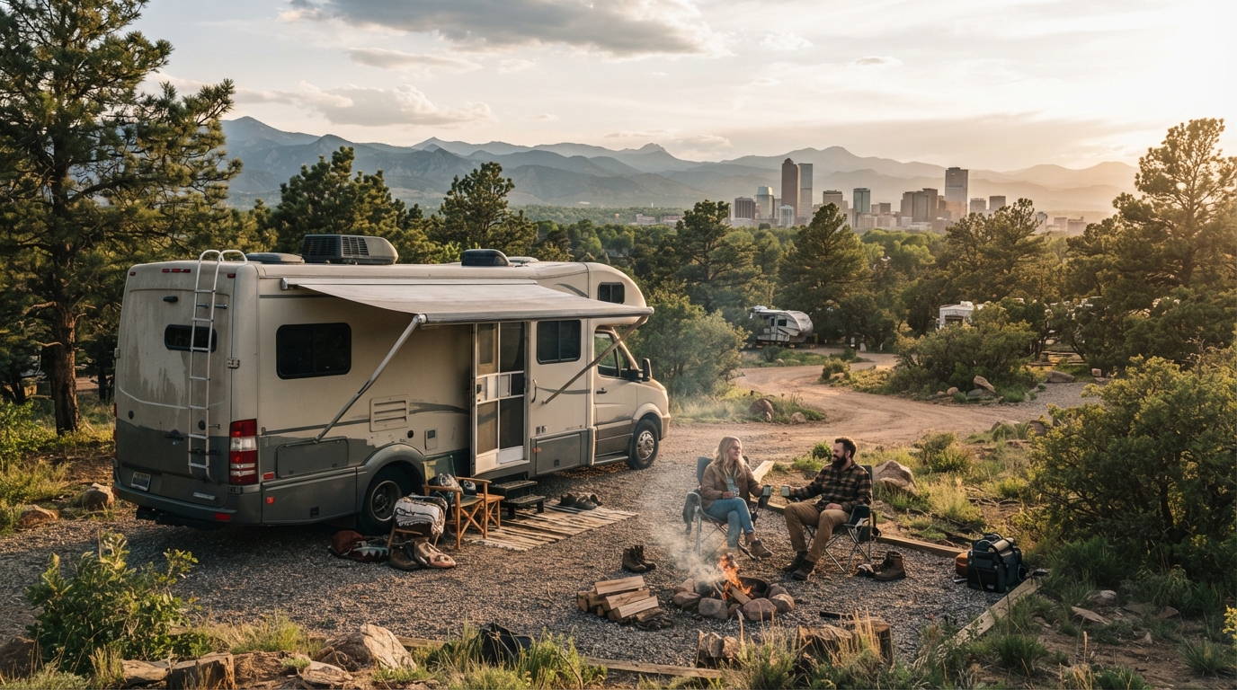 Denver roundtrip - The Mountains of Colorado — campground with a motorhome