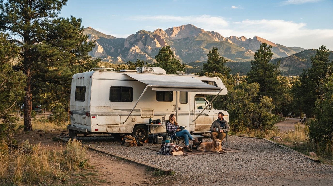Denver to Seattle - Including the Canadian Rockies — campground with a motorhome