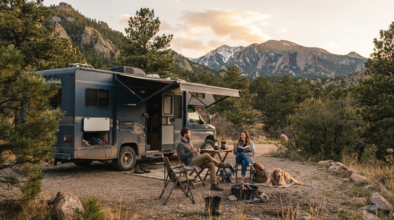 Denver to Chicago — campground with a motorhome