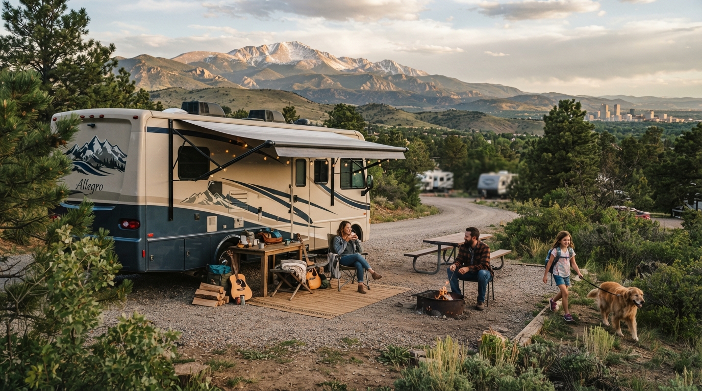 Denver to Chicago - Road to the Heartland: Canyons, Culture & the Open Road — campground with a motorhome