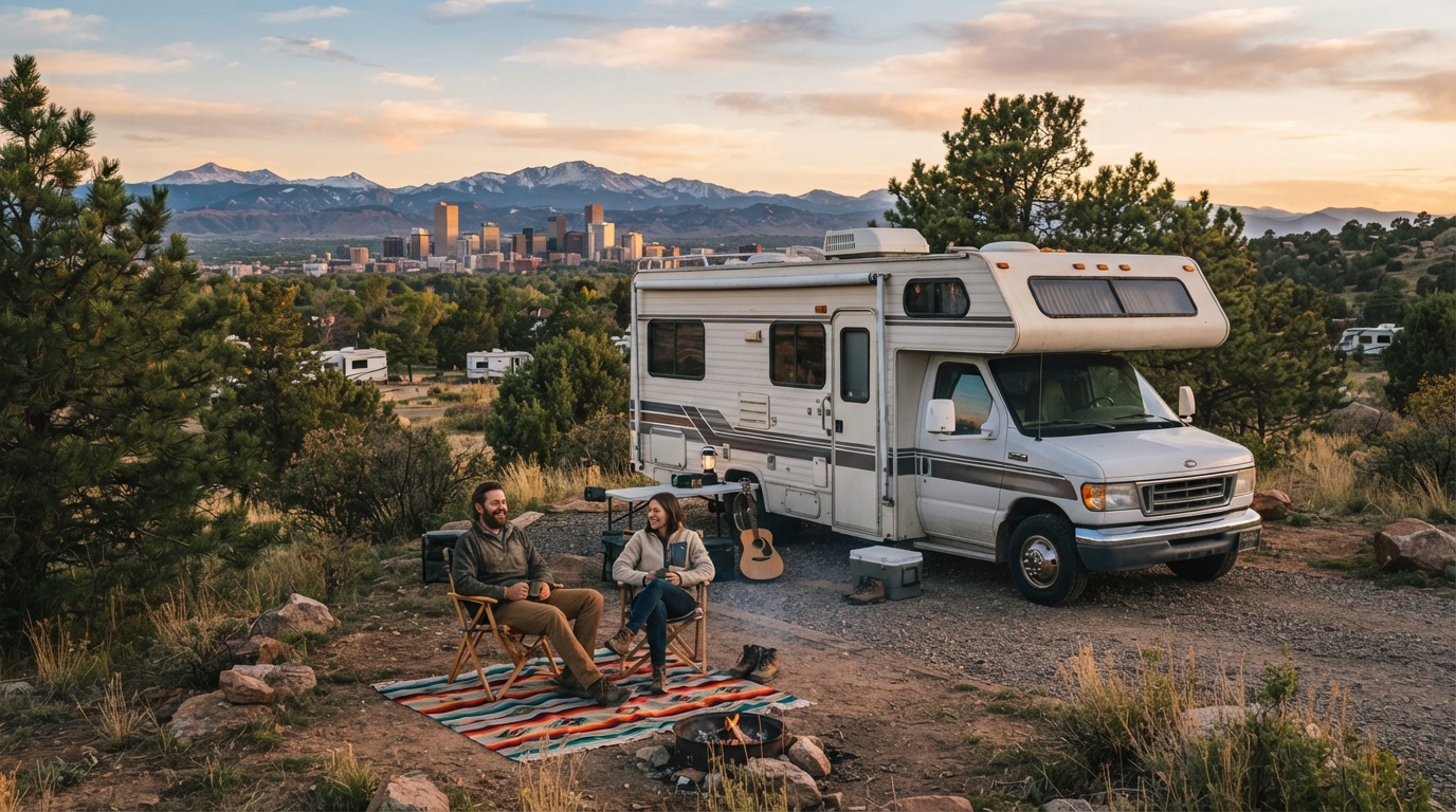 Denver to Seattle - Including the Canadian Rockies — campground with a motorhome