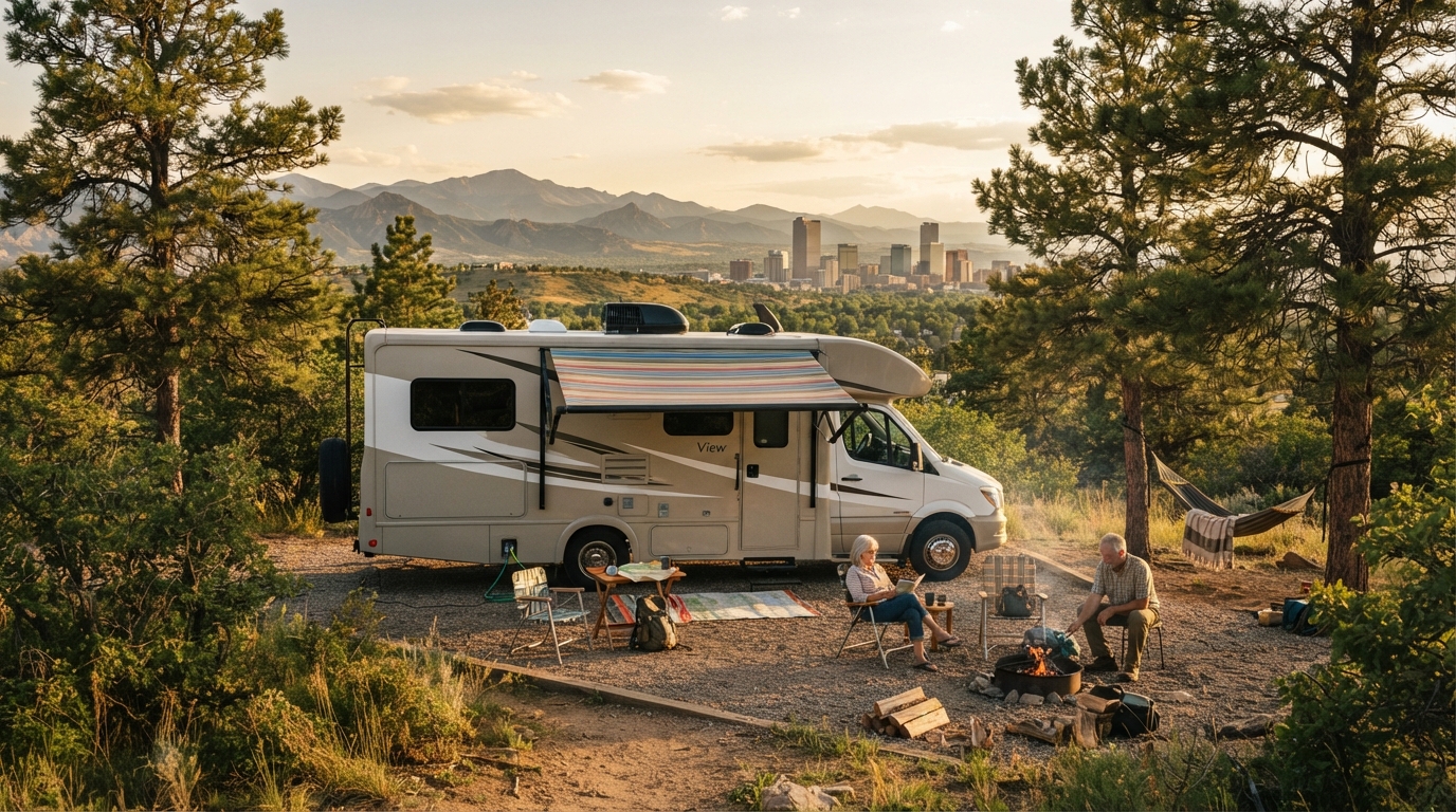 Denver to Austin — campground with a motorhome