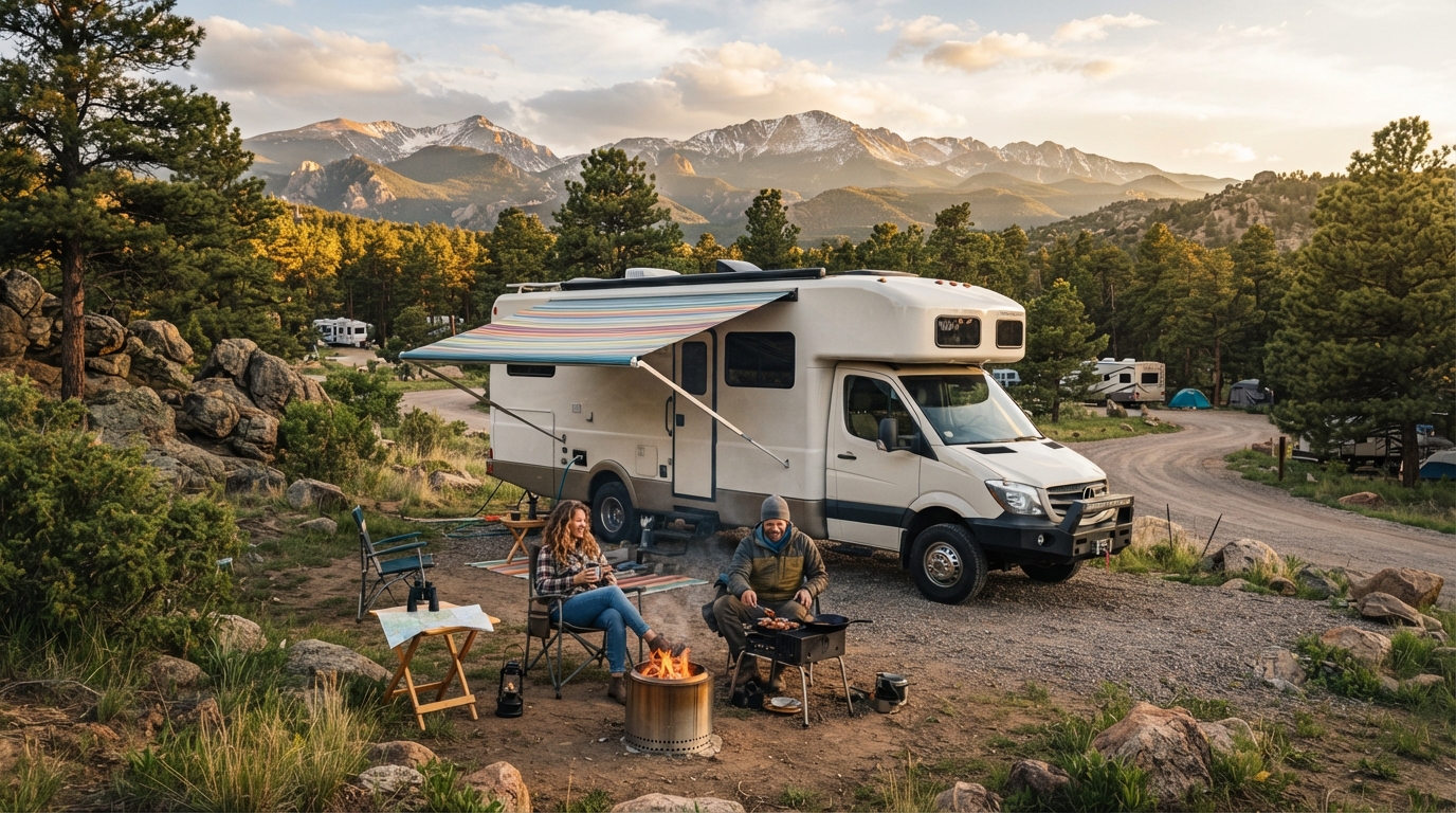 Denver to Chicago — campground with a motorhome
