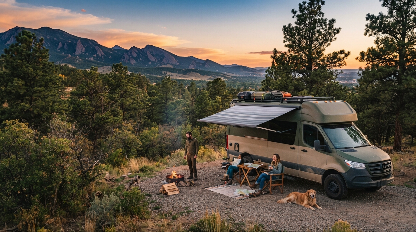 Denver to Chicago - Road to the Heartland: Canyons, Culture & the Open Road — campground with a motorhome
