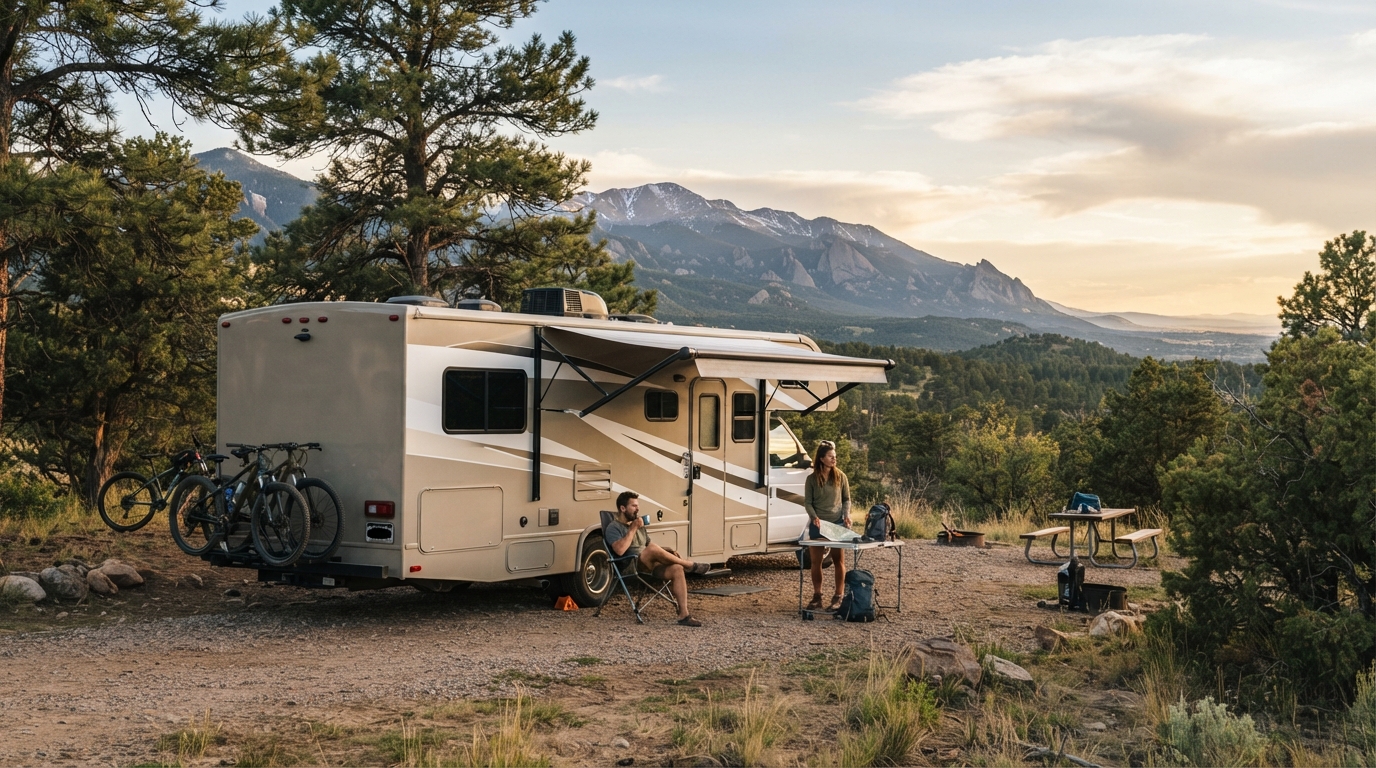 Denver to Las Vegas - Including the Yellowstone — campground with a motorhome