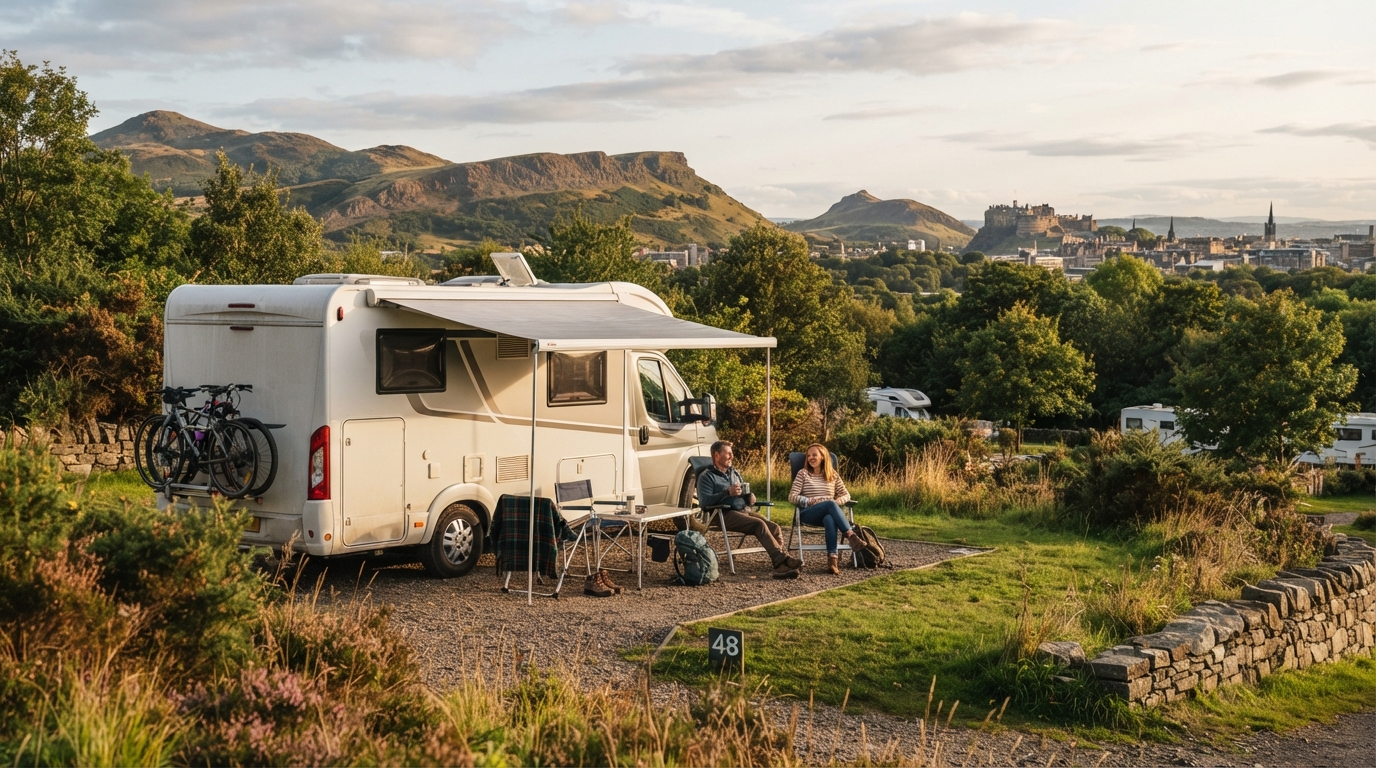 Edinburgh roundtrip - North Coast 500 — campground with a motorhome