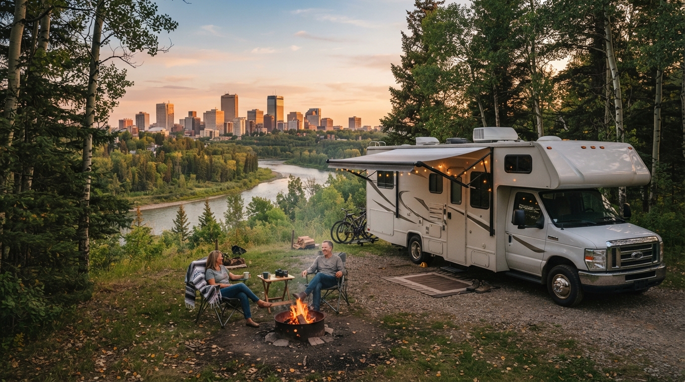 Edmonton to Halifax - Lakes, Legends & Lighthouses: A Canadian Family Road Trip — campground with a motorhome