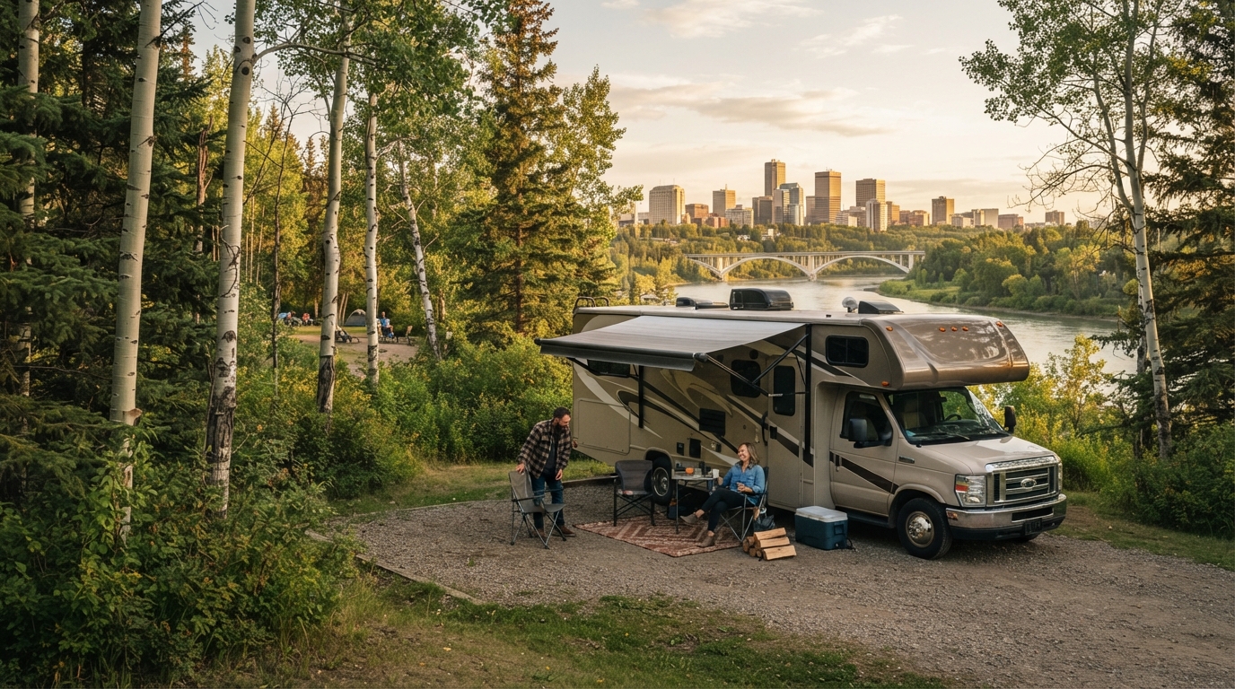 Draft- Edmonton to Montreal — campground with a motorhome