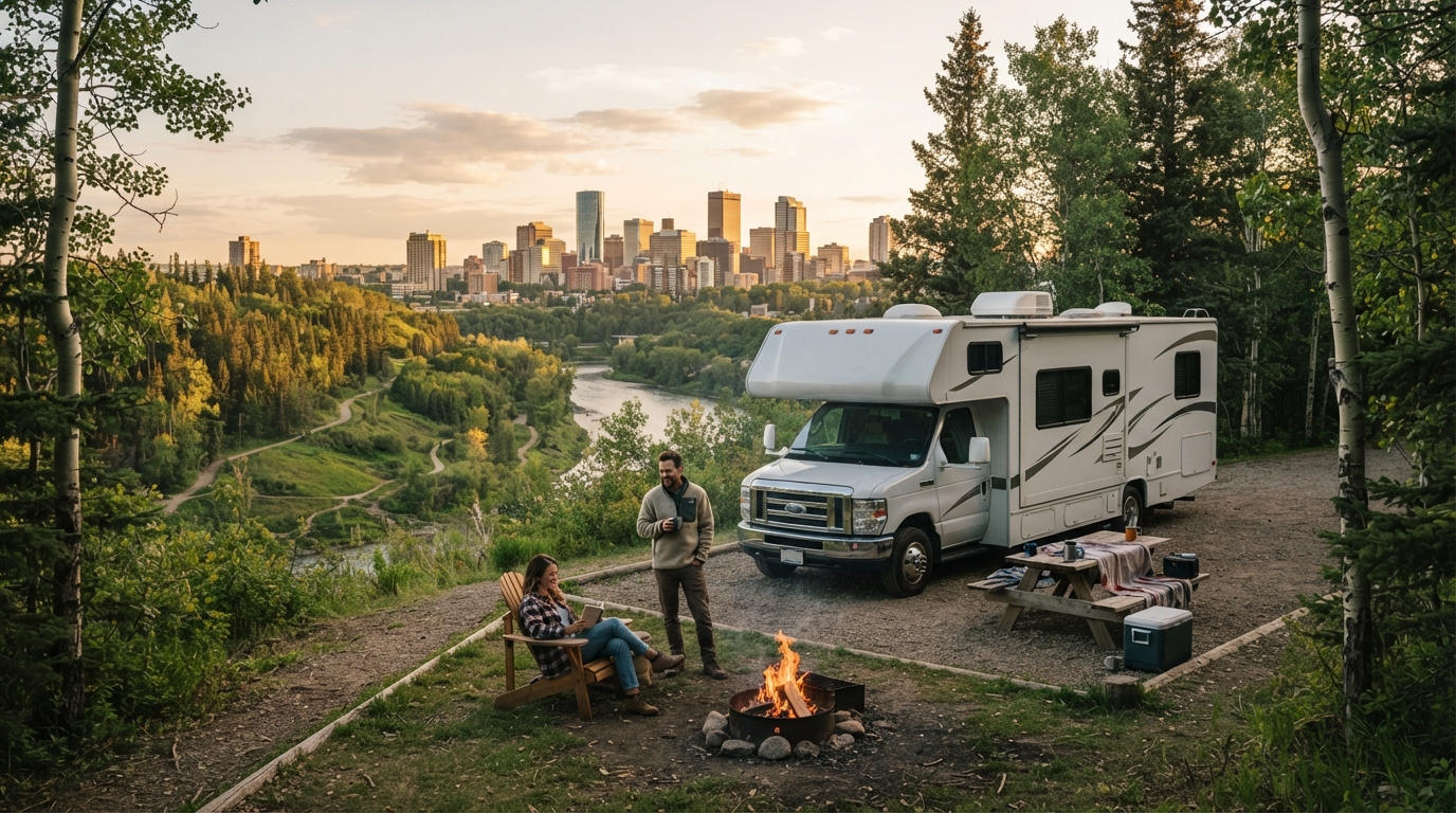 Edmonton Roundtrip - Comprehensive Rocky Mountains — campground with a motorhome