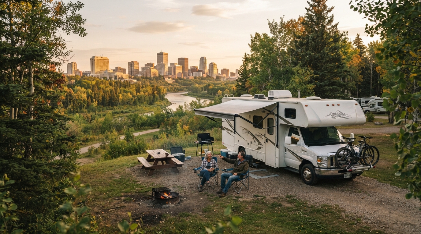 Edmonton to Toronto - Mountains, Falls & Open Roads — campground with a motorhome