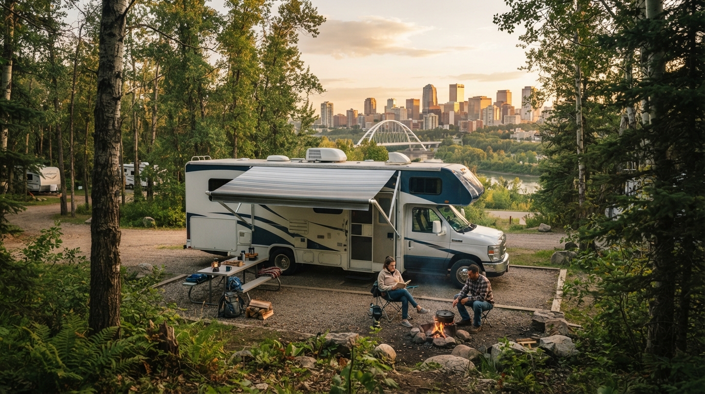 Edmonton Roundtrip - TO THE Northwest Territories — campground with a motorhome