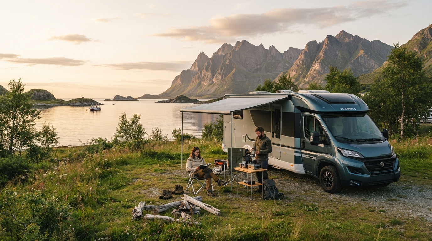 Evenes Round trip - Northern Lights & Viking Tales — campground with a motorhome