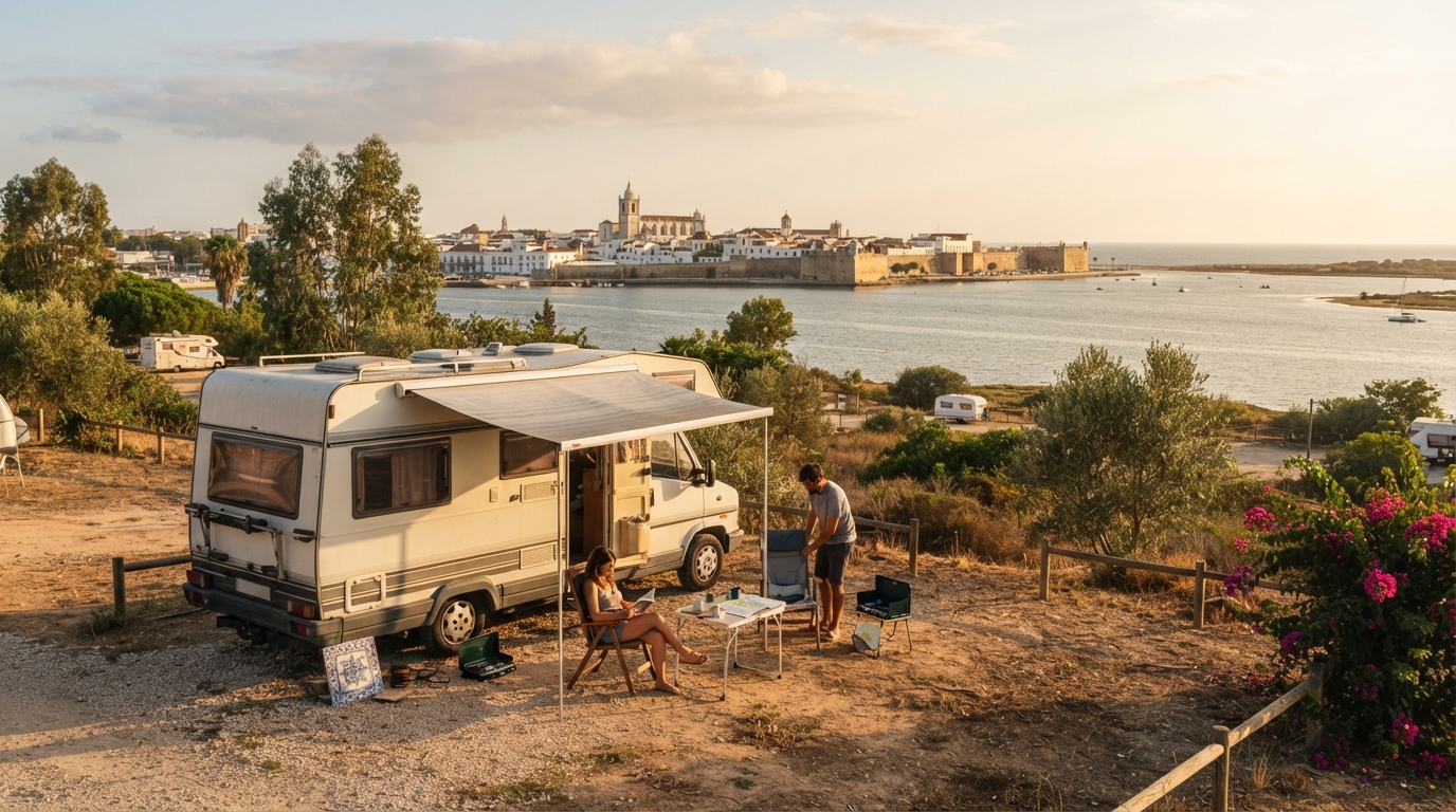 Faro Roundtrip - South Portugal & South Spain - Incuding. Algarve , Seville, Lisbon — campground with a motorhome