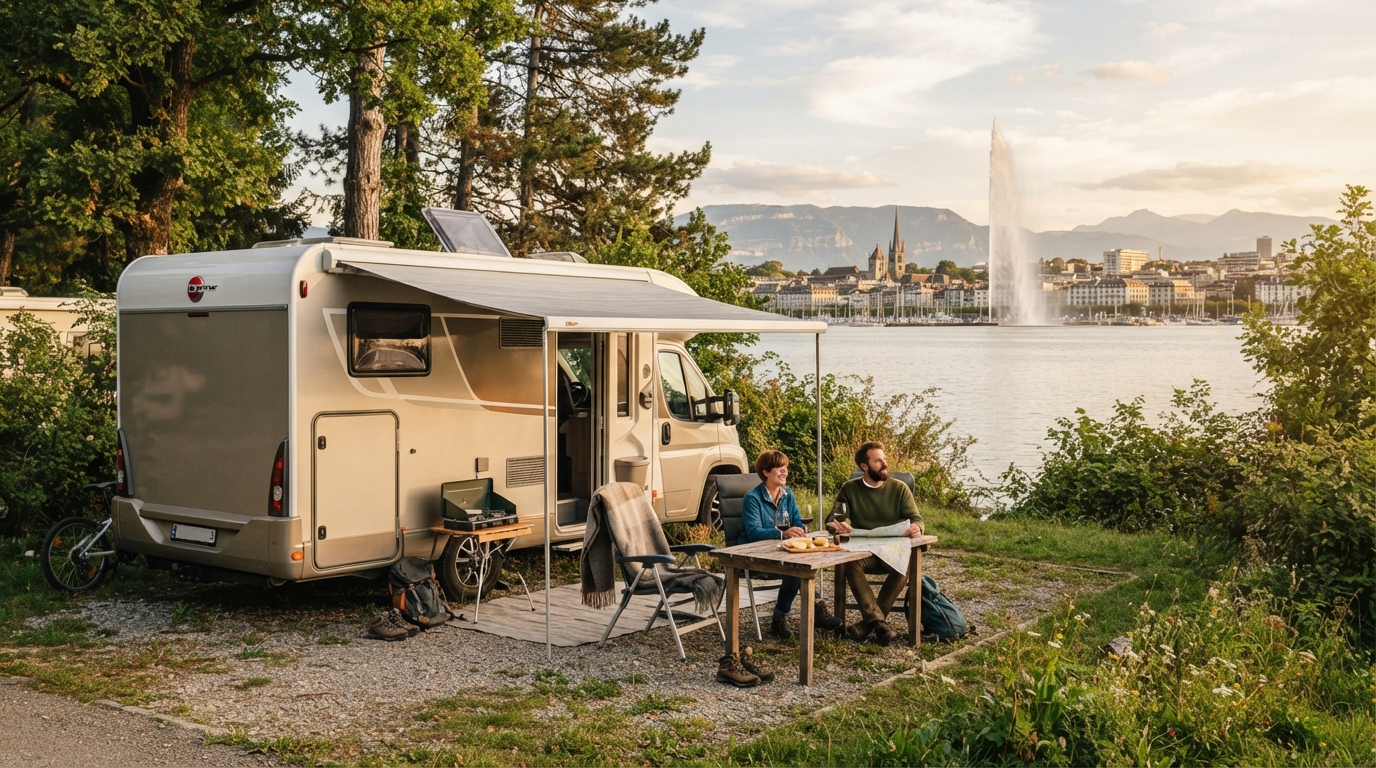 Geneva roundtrip - The Ultimate Swiss Escape — campground with a motorhome