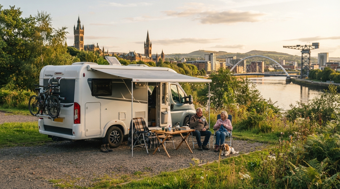 Glasgow Roundtrip - Heading south — campground with a motorhome