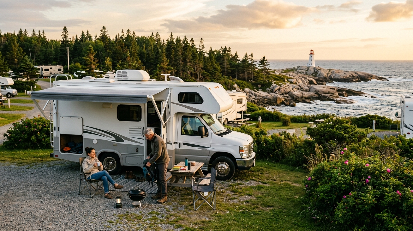 Halifax to Vancouver - Canada coast to coast - East to West — campground with a motorhome