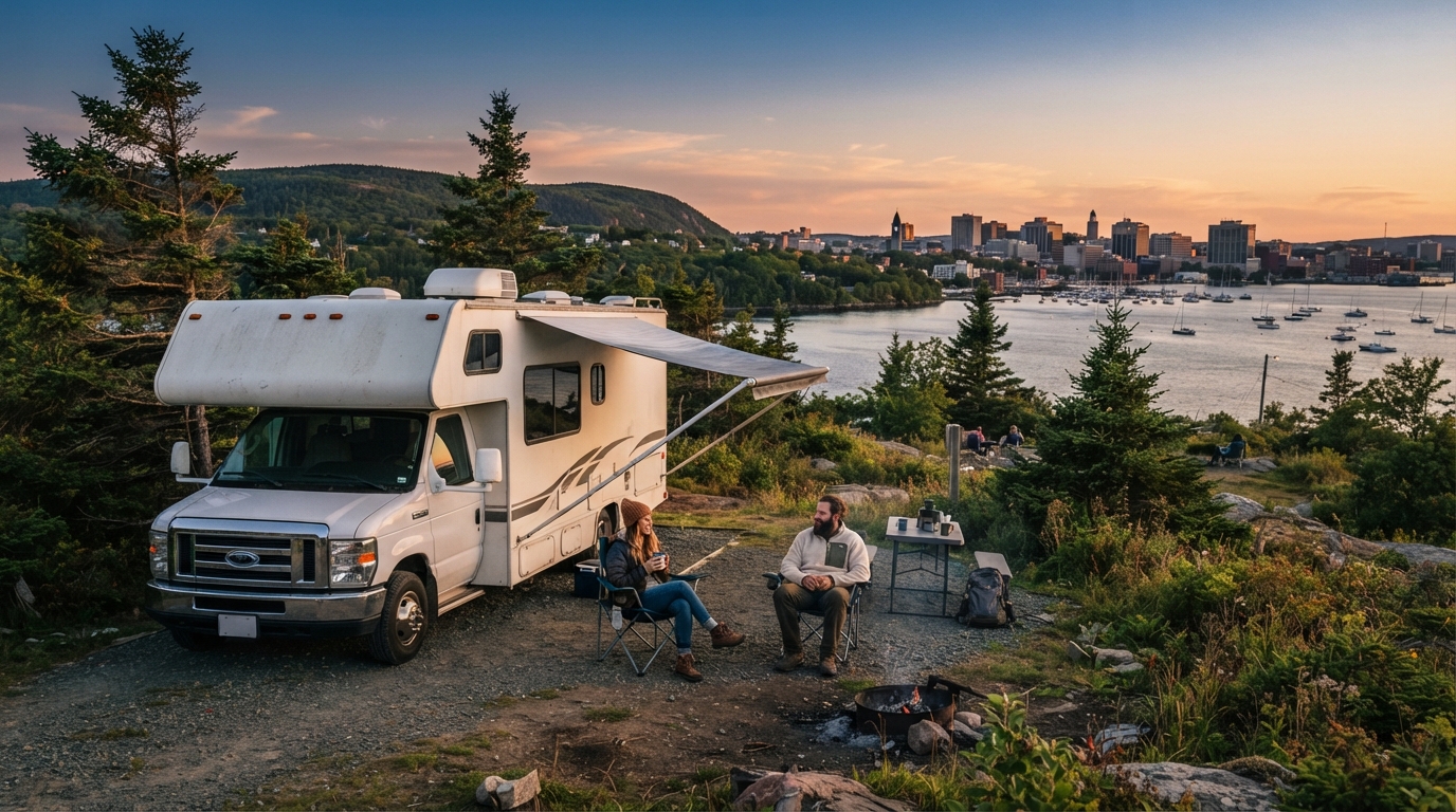 Halifax to Kelowna - The Scenic Canadian Trek — campground with a motorhome