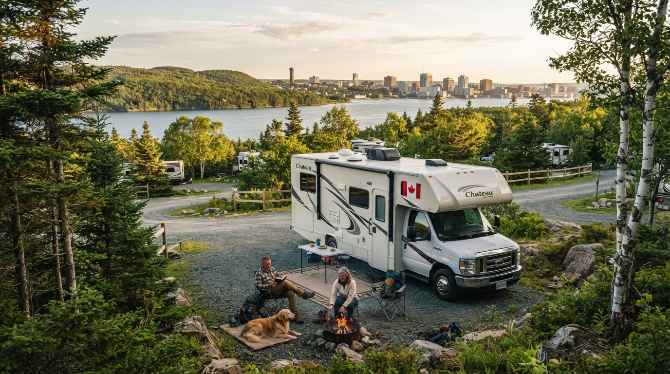Halifax to Calgary - Cross-Country Motorhome Adventure — campground with a motorhome