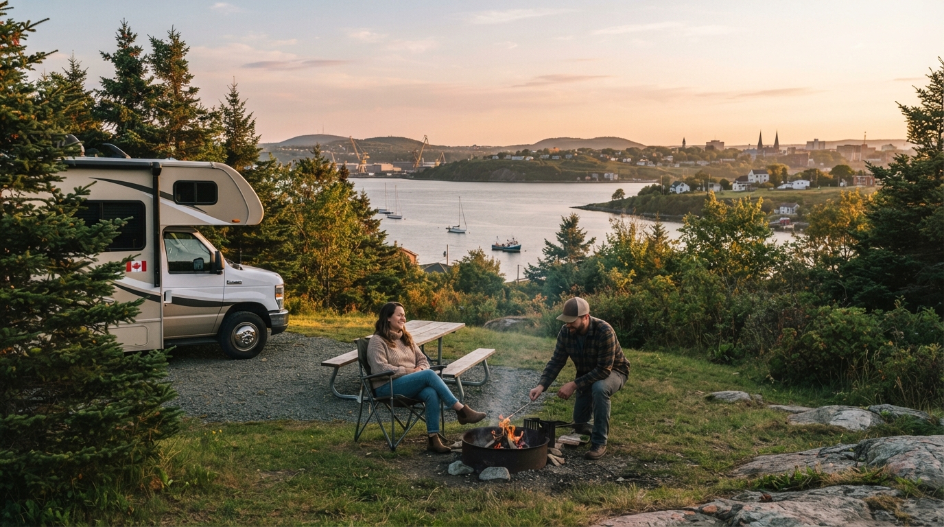 Halifax Roundtrip - Comprehensive Nova Scotia - Including Prince Eduard Island — campground with a motorhome