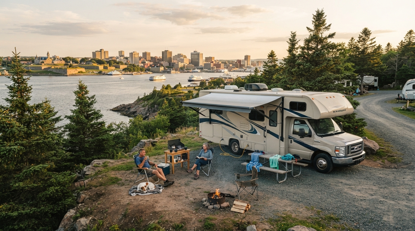 Halifax Roundtrip - Newfoundland and Labrador — campground with a motorhome