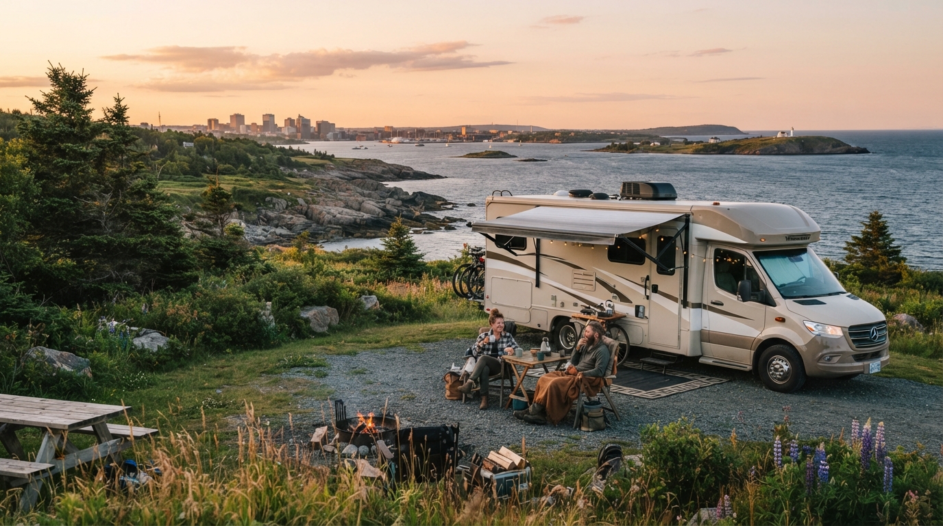 Halifax to Montreal - The Maple Leaf Adventure — campground with a motorhome