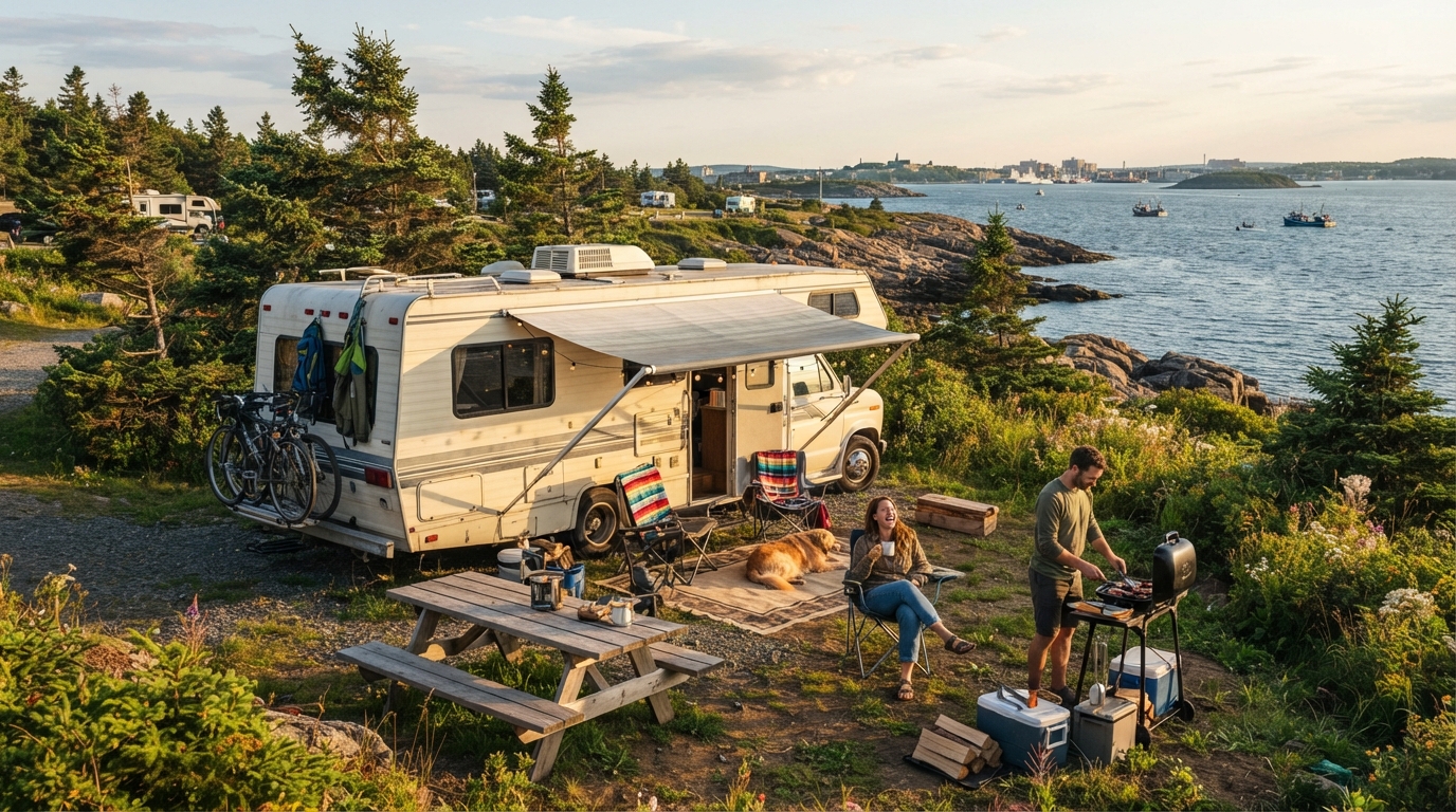 Halifax Roundtrip - Nova Scotia South — campground with a motorhome