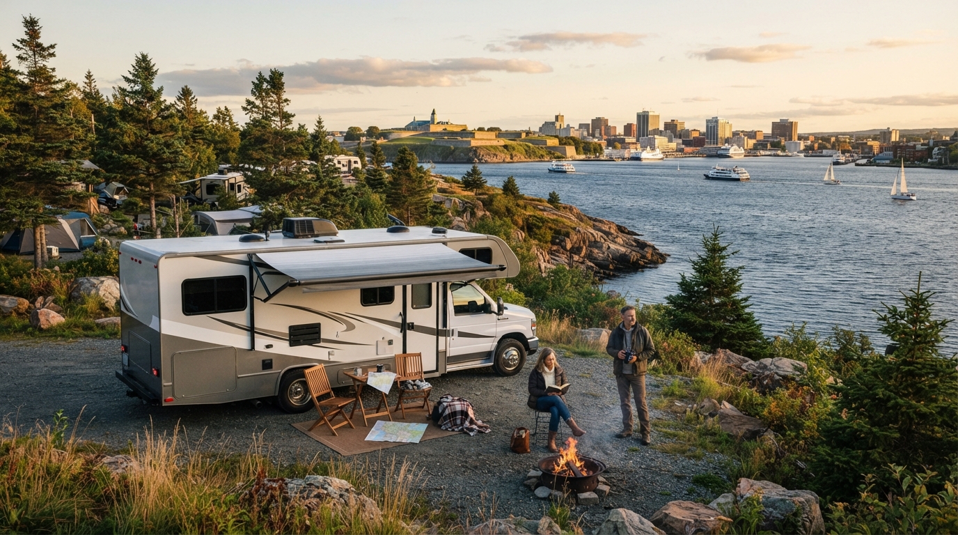 Halifax Roundtrip - Prince Eduard Island — campground with a motorhome