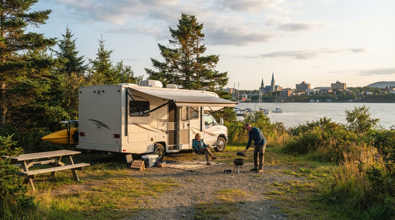 Halifax Roundtrip - Cabot Trail & Nova Scotia North — campground with a motorhome