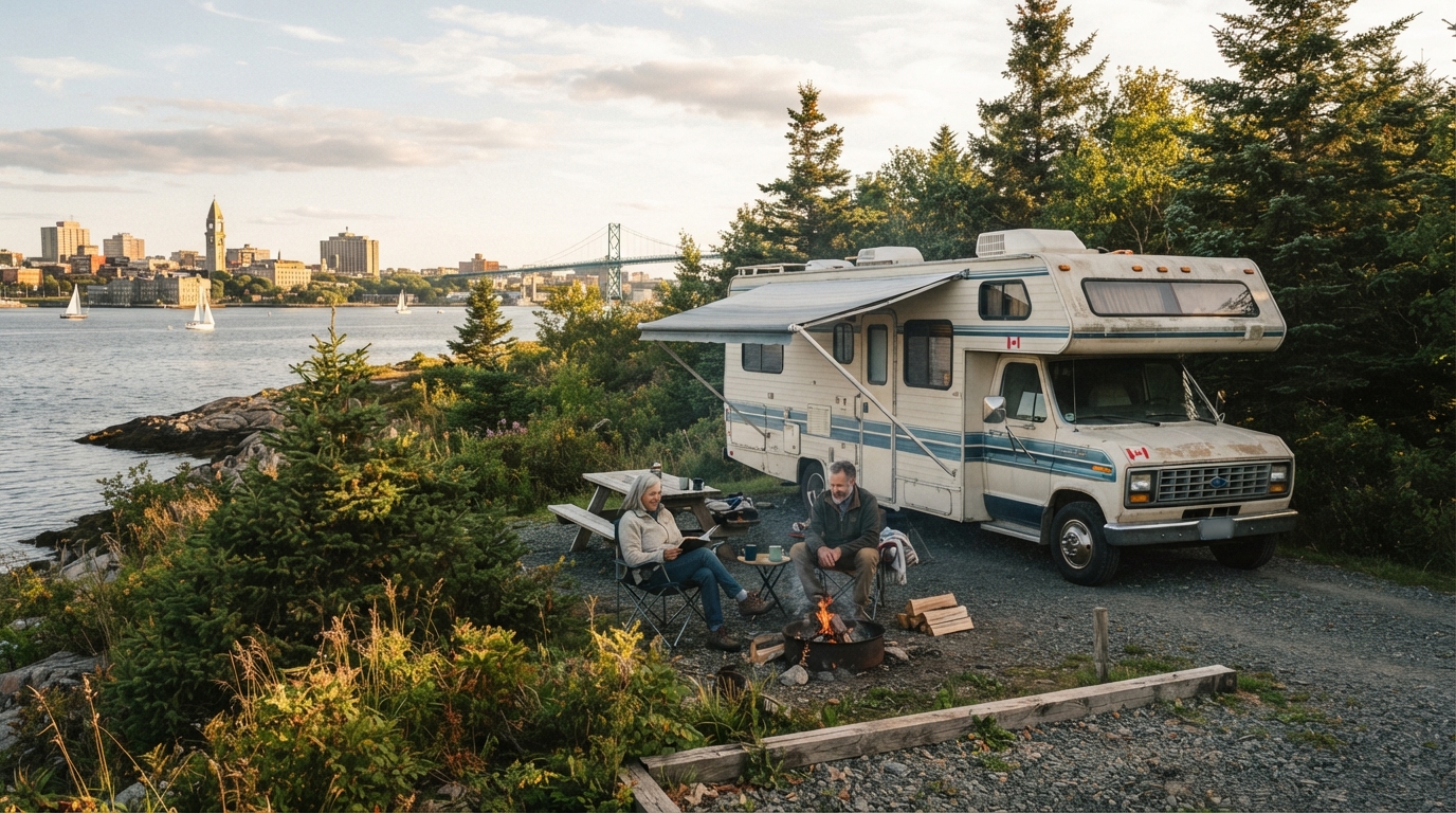 Halifax Roundtrip - West — campground with a motorhome