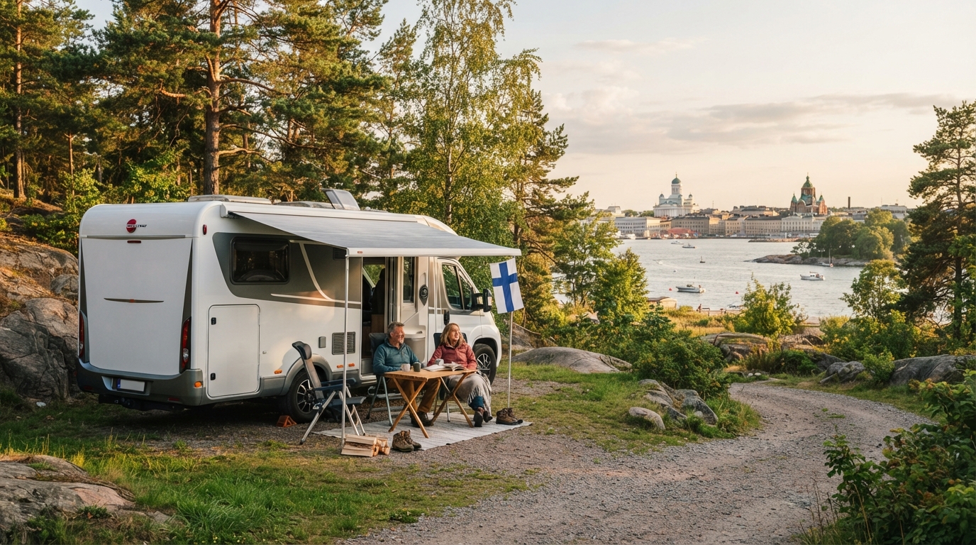 Helsinki Round trip - Huskies, Castles, and Amethyst Trails — campground with a motorhome