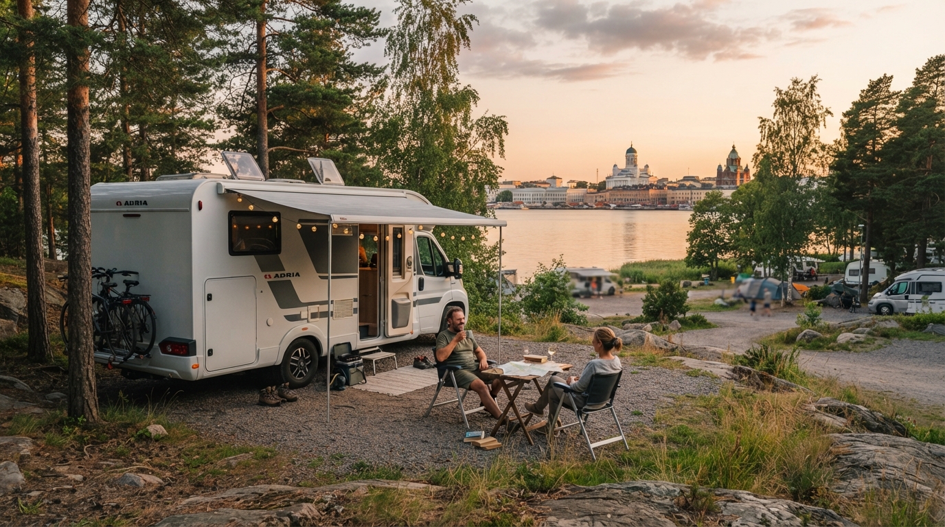 Helsinki to Rovaniemi - Fjords & Fortresses Road Trip — campground with a motorhome