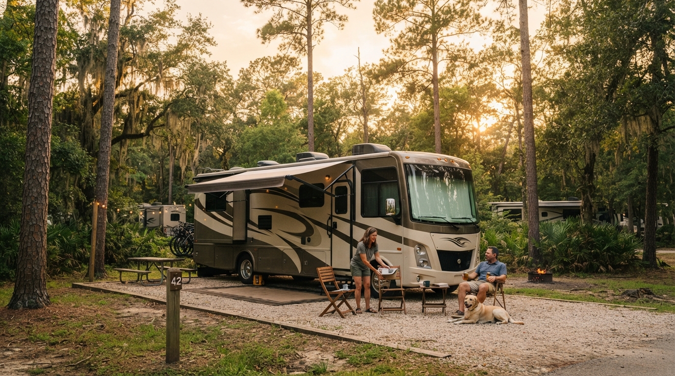 Houston Roundtrip- Extended Version — campground with a motorhome