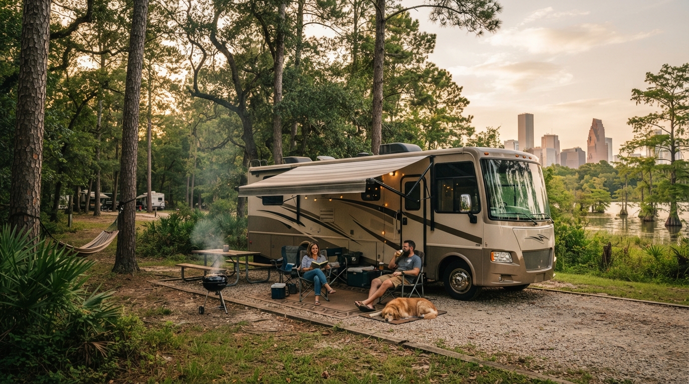 Houston to Bozeman - Inclding Yellowstone — campground with a motorhome
