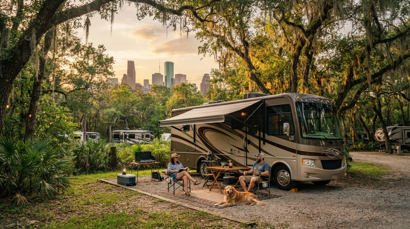 Houston to Miami — campground with a motorhome